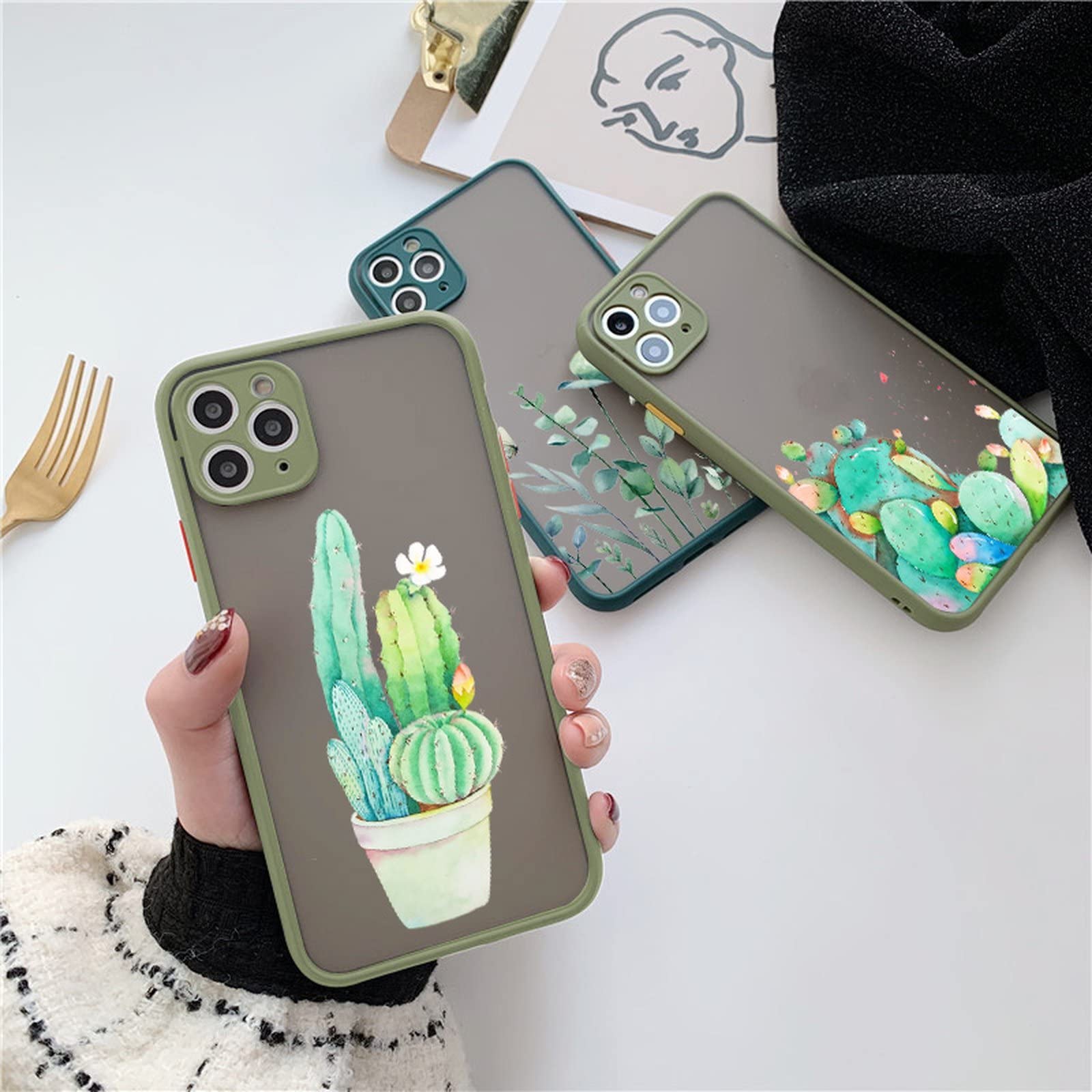 Amazon | Z-M01 かわいい植物サボテングリーンリーフfor iPhoneケース